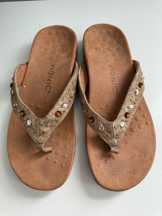 Vionic Shoes - Vionic sandals Women size 9  Taupe Jeweled Thong Sandals with Amber Accents